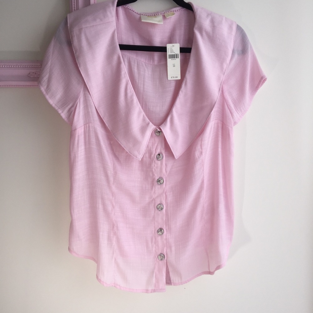 Anthropologie Maeve blouse, pink, front buttoned,